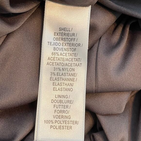 Adrianna Papell Ruched Draped Satin Column Evening Gown Taupe 4 - Picture 12 of 13